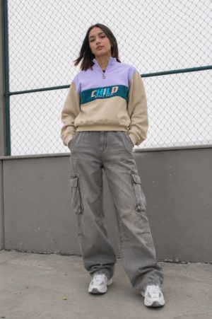 Moletom Child Feminino Cropped Space Tour Crew Lilas Bege